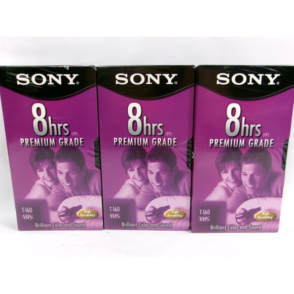 Sony T-160 VL Premium Grade Blank VHS Tapes 8 Hours Lot of 3 New Sealed - Picture 1 of 3